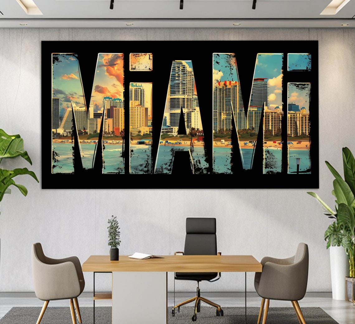 Miami Florida Beach Skyline Typography Bold City Name Art Poster
