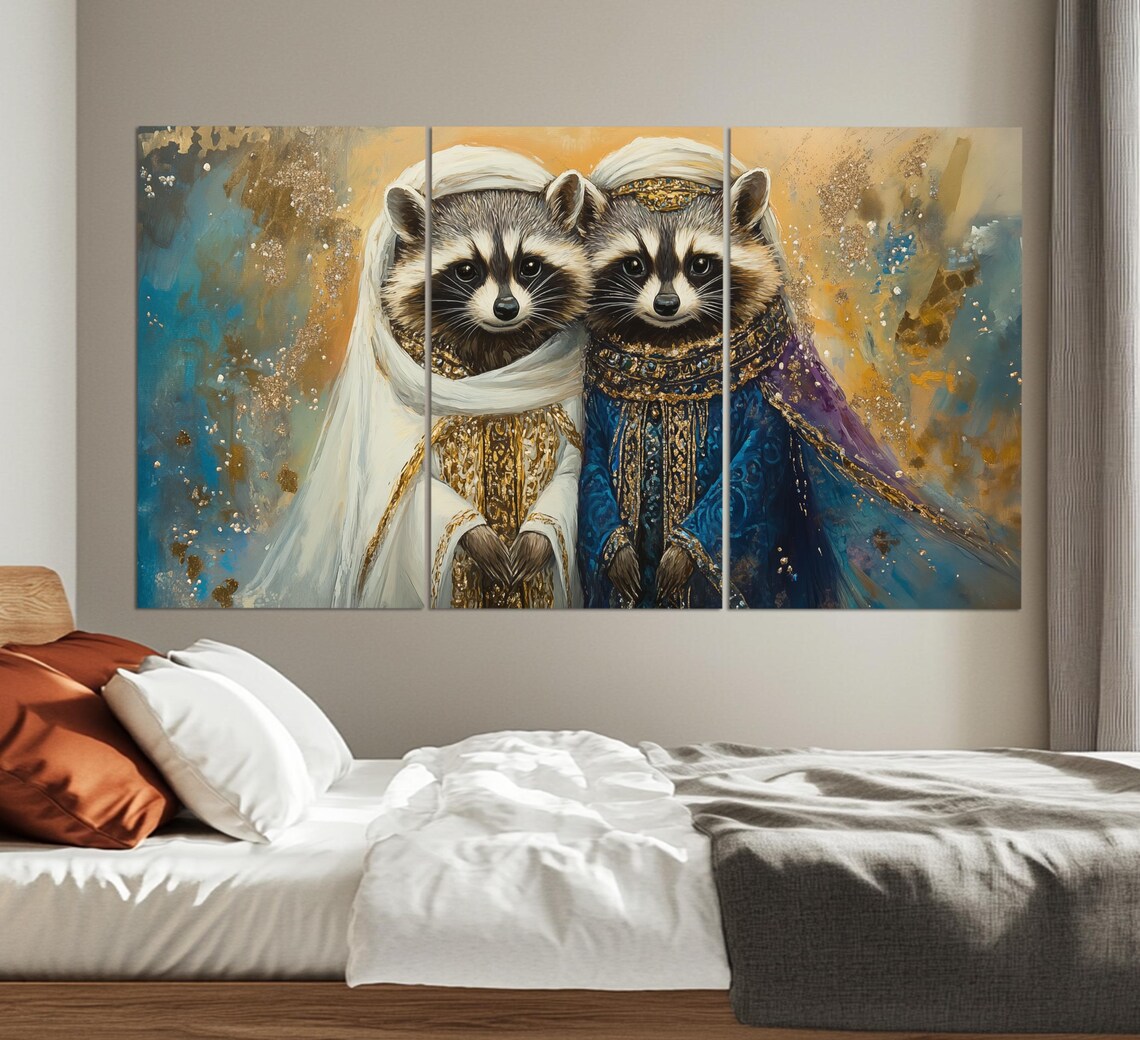 Cute Raccoons Oriental Clothes Whimsical Animal Portrait Poster - Image 3