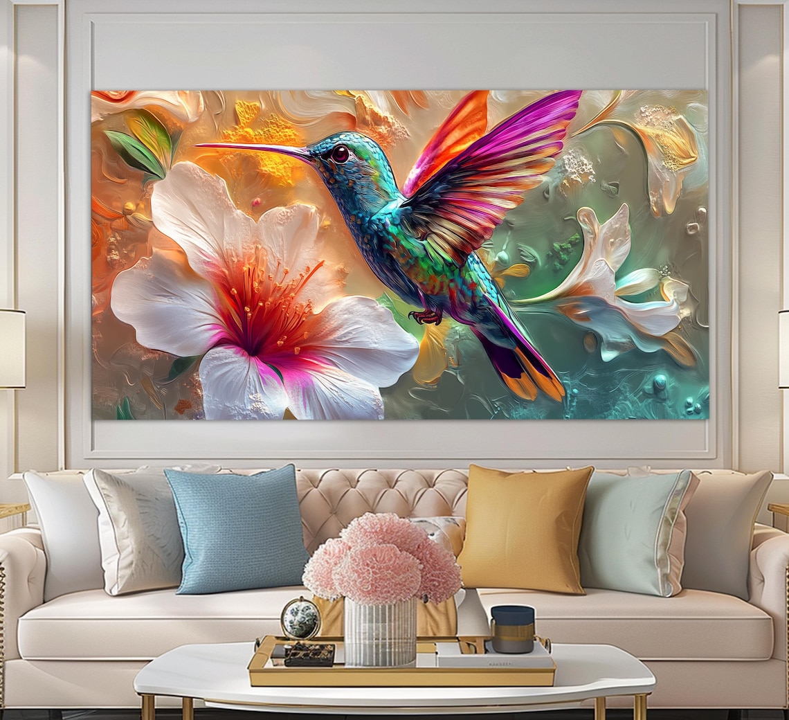 Colorful Hummingbird Art Print, Bird Wall Poster
