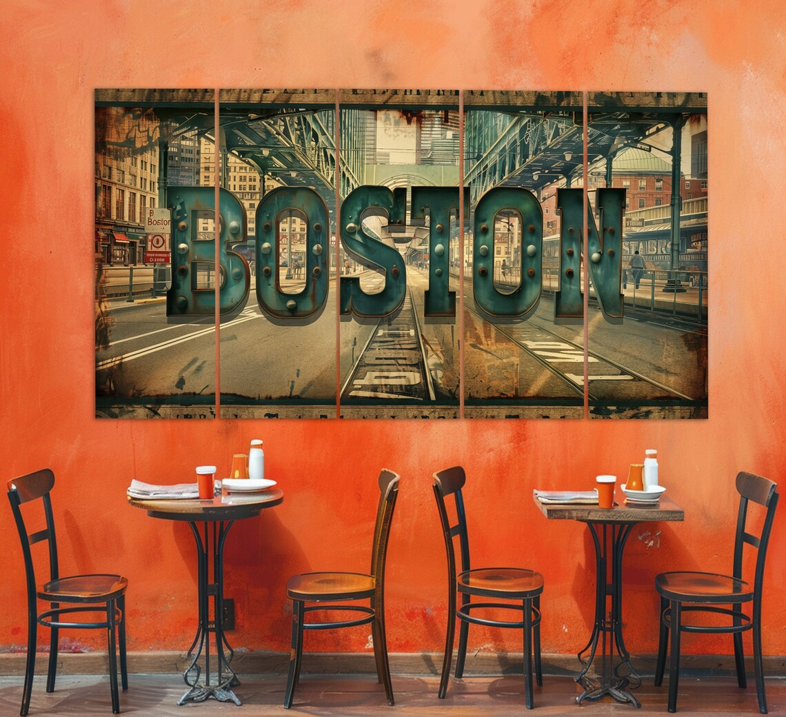 Boston City Street Vintage Metal Letters Rustic Urban Art Poster - Image 2