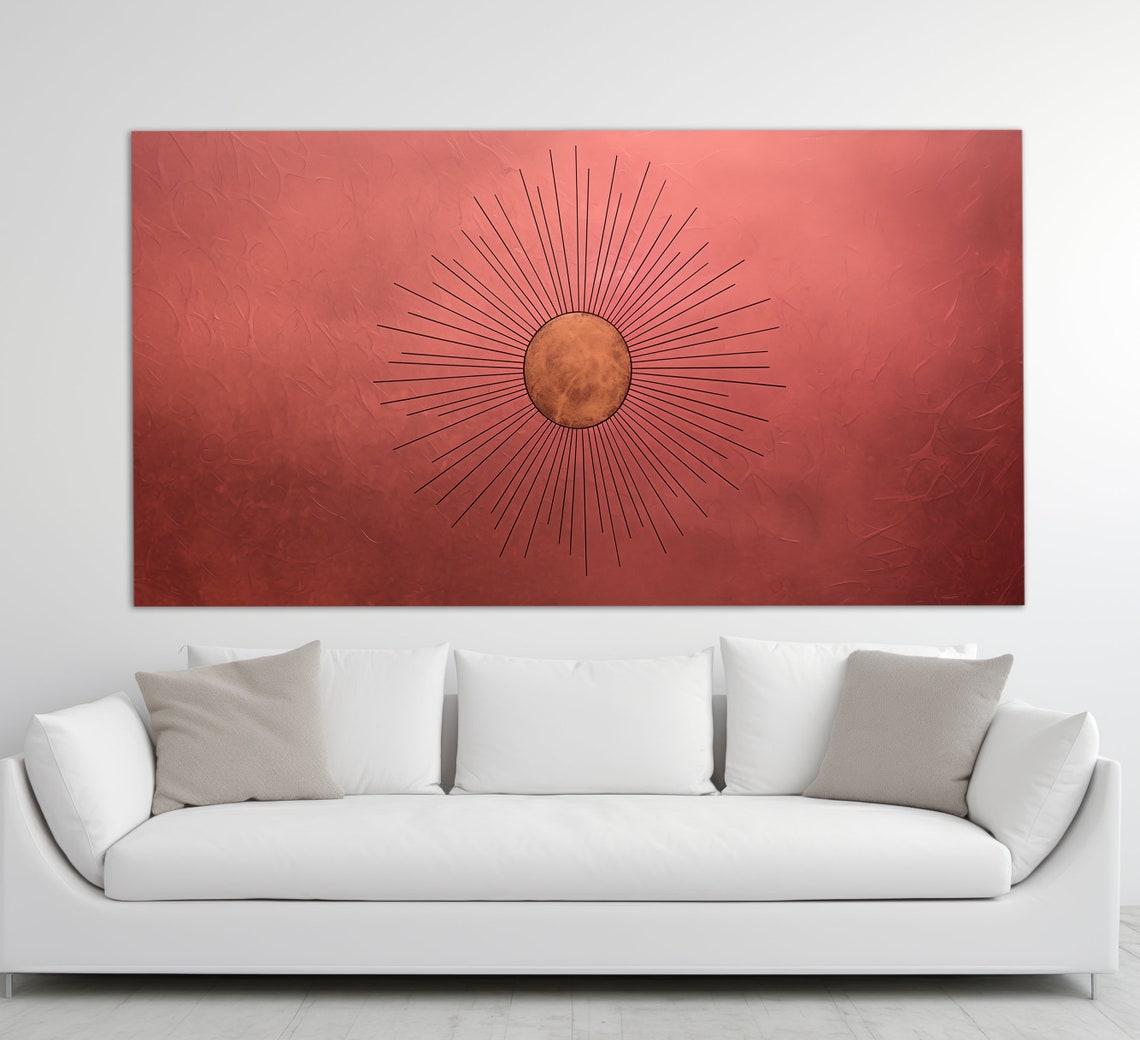 Minimalist Sunburst Line Art Coral Terracotta Modern Boho Poster - Image 3