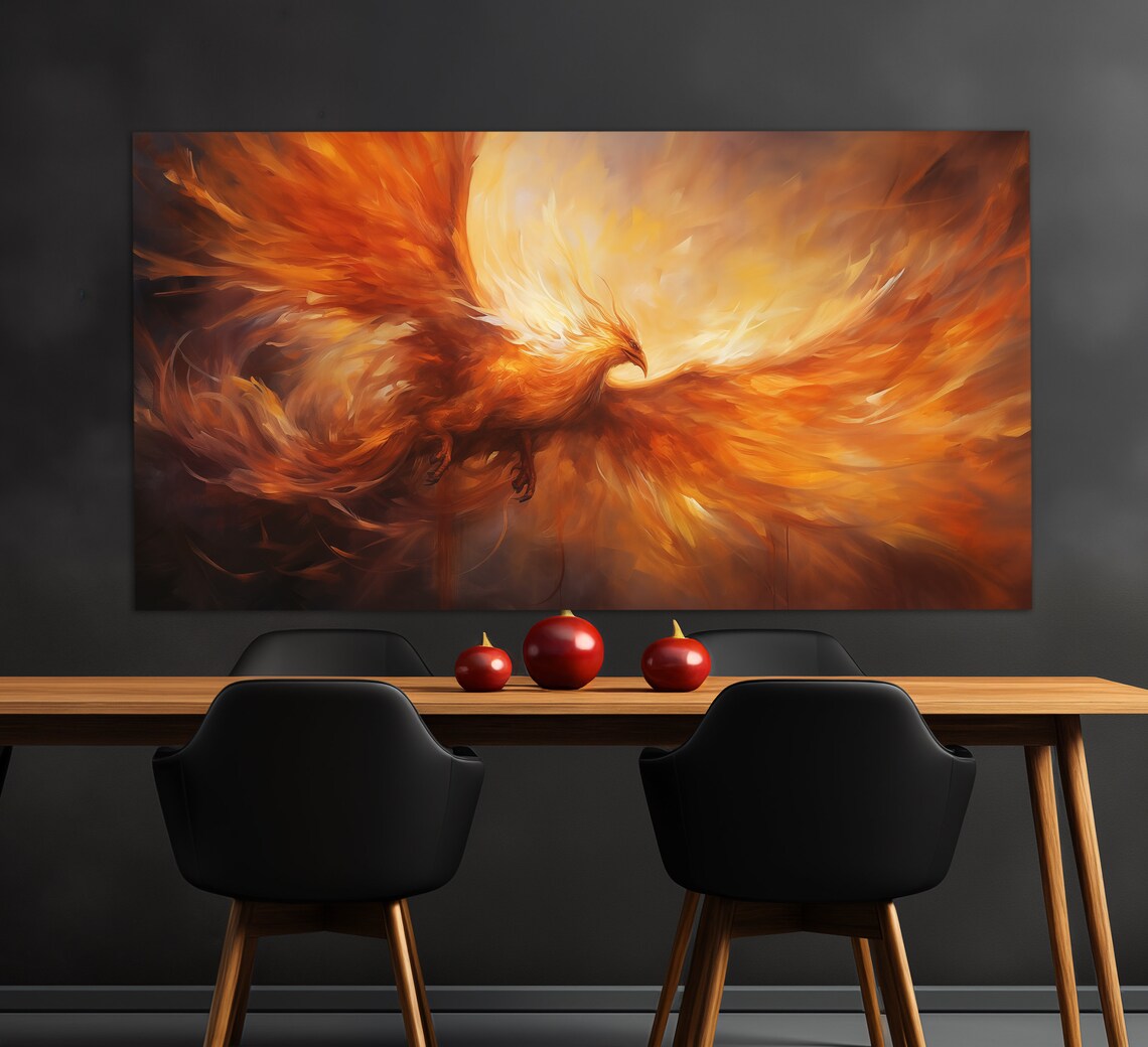 Phoenix Rising Flames Fiery Orange Mythology Oil Painting Poster - Image 4
