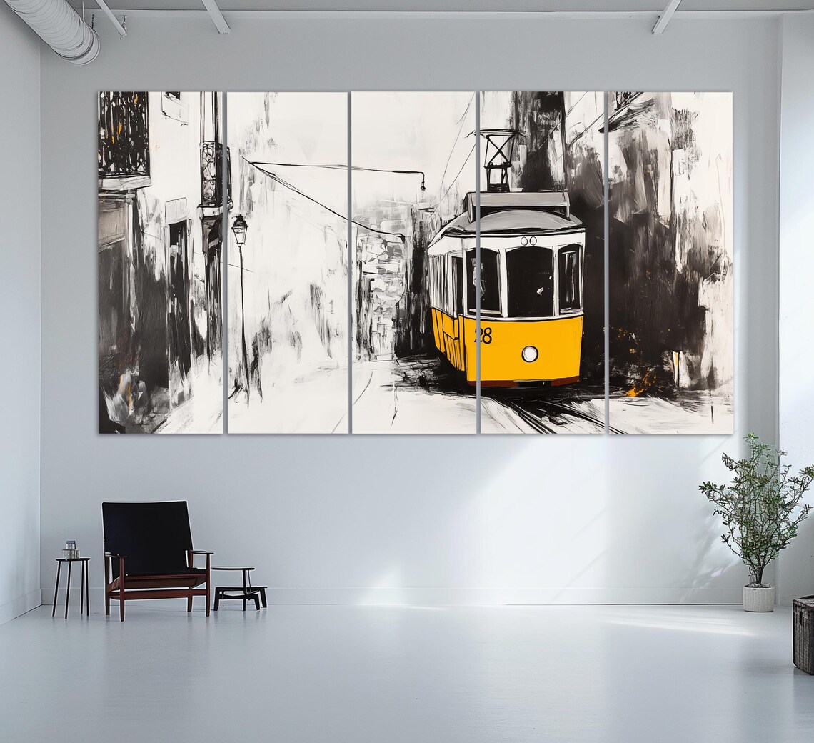 Abstract Tram 28 In Lisbon Print Vintage Lisbon Painting Lisbon Wall Art Lisbon Painting Portugal Wall Decor Lisbon Tram Poster - Image 2