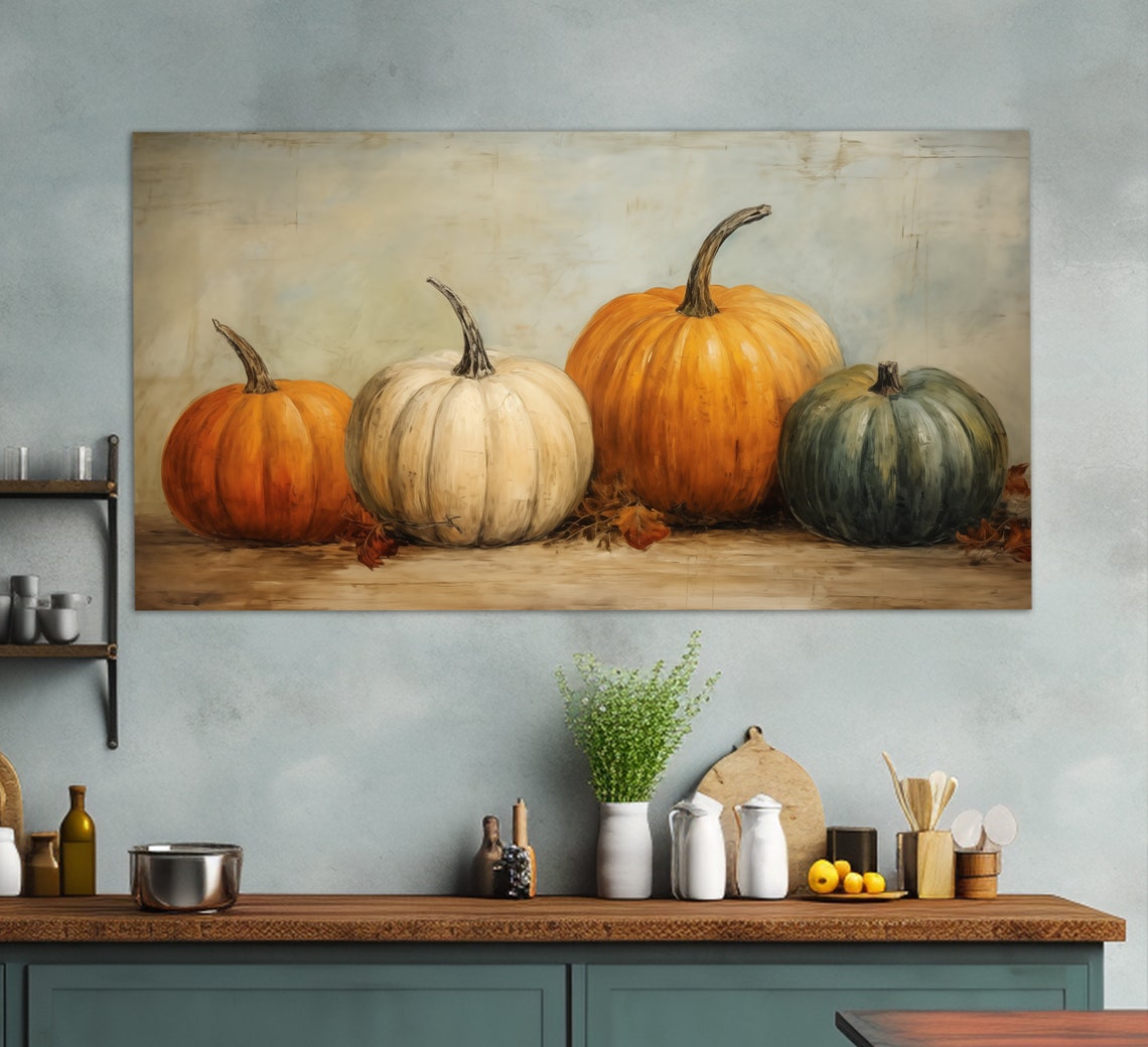 Rustic Pumpkins Harvest Autumn Leaves Farmhouse Still Life Poster - Image 3