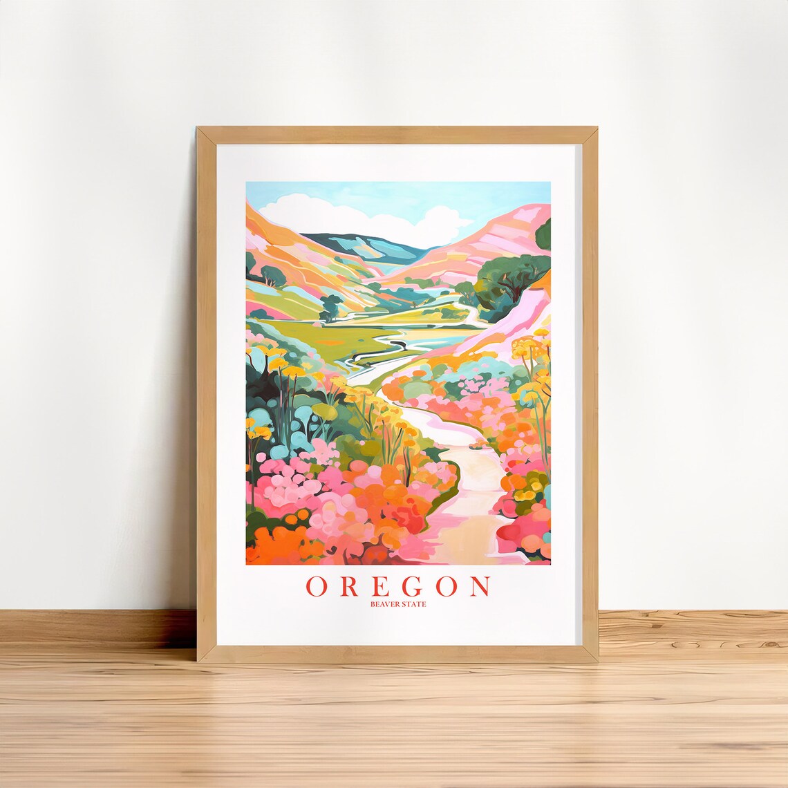 Oregon Retro Travel Poster, Beaver State Landscape
