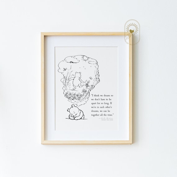 Dream Together Winnie the Pooh Sleeping Dream Bubble Black White Quote Poster