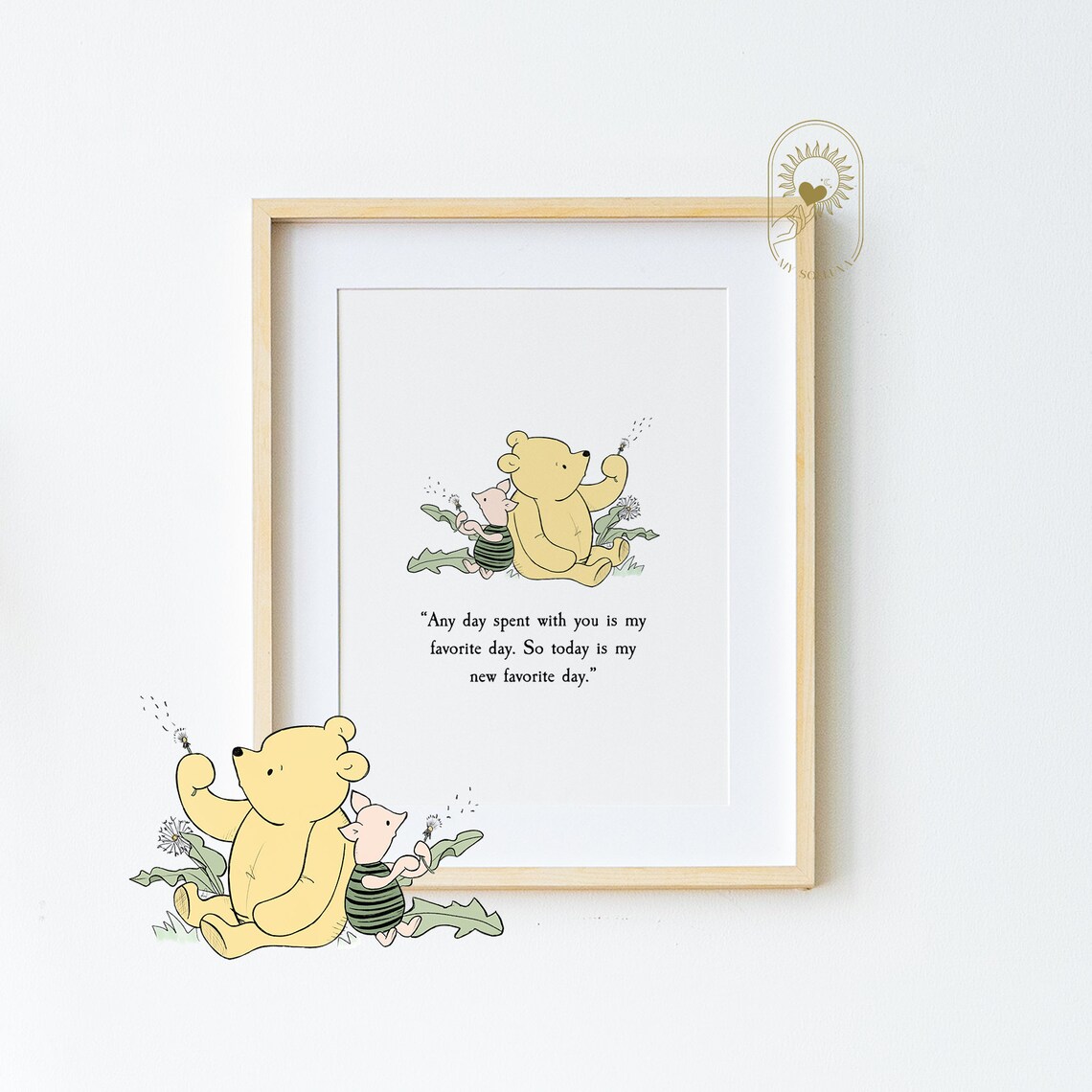 Favorite Day Winnie the Pooh Piglet Dandelions Colored Nursery Art Poster