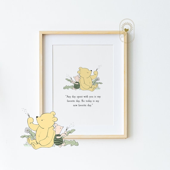 Favorite Day Winnie the Pooh Piglet Dandelions Colored Nursery Art Poster