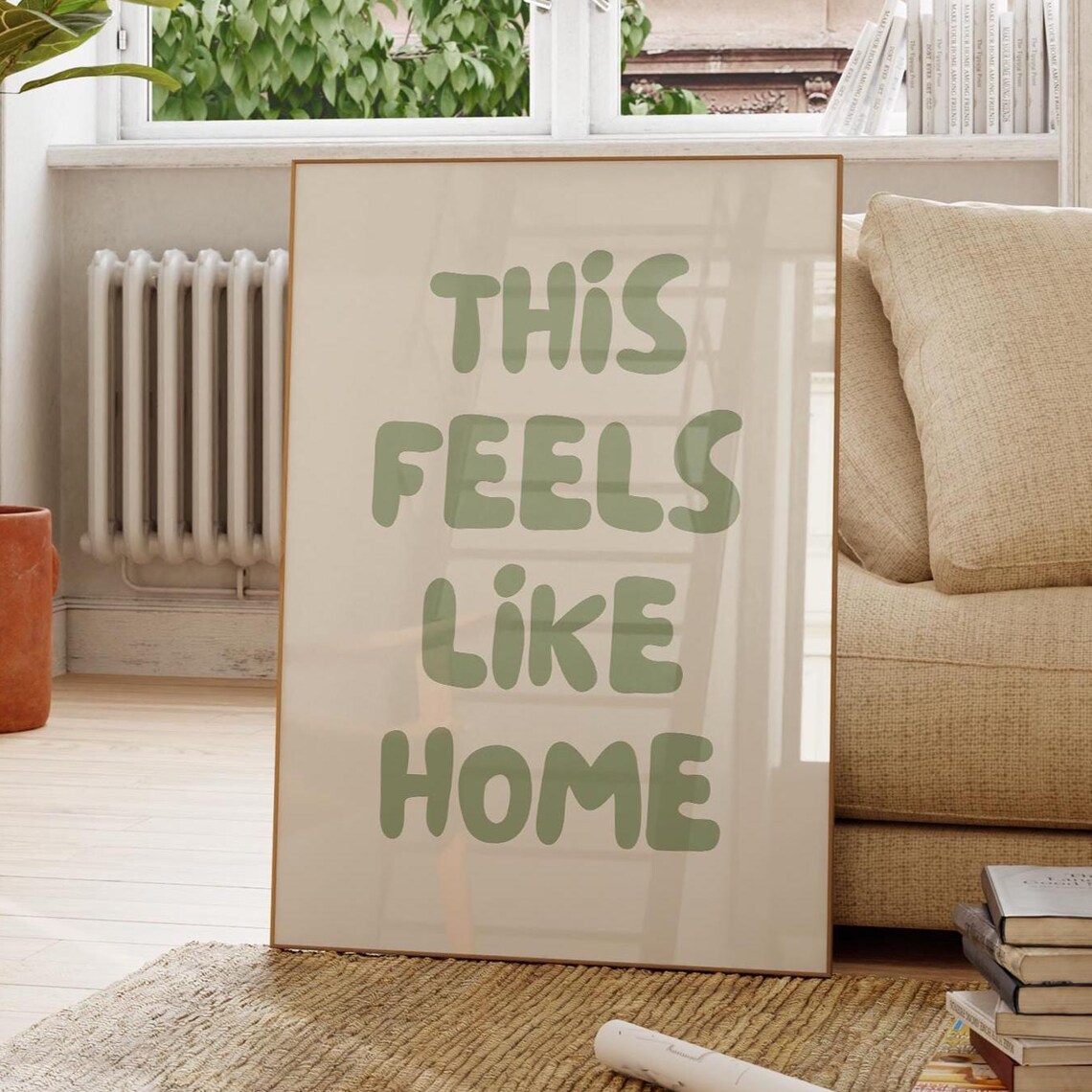 This Feels Like Home Sage Green Retro Typography Quote Poster