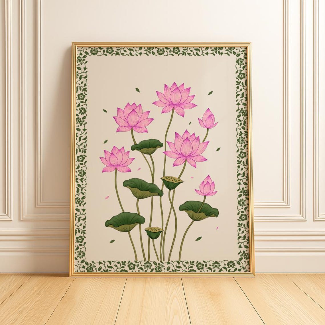 Pink Lotus Blossom Vintage Botanical Flower Border Art Poster - Image 5