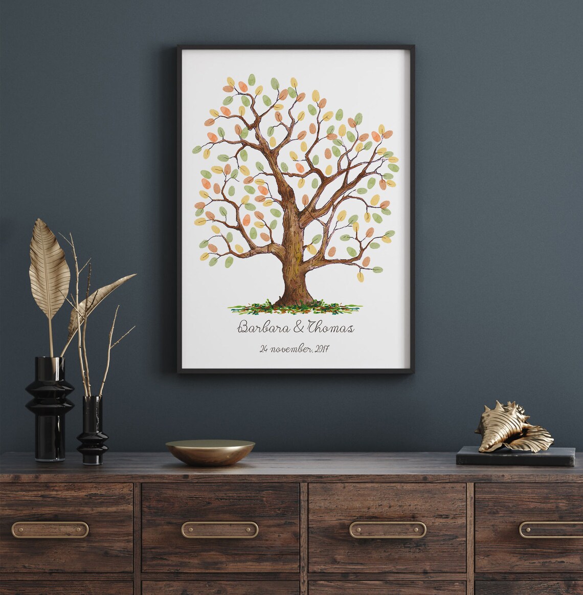 Watercolor Fingerprint Tree Wedding Guest Book Wall Art Print - Image 3