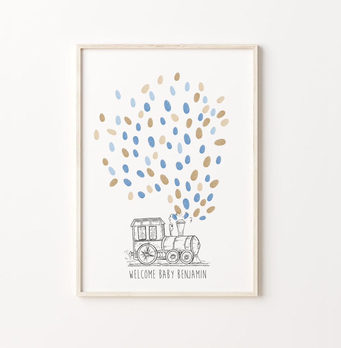 Train Baby Guest Book Birthday Fingerprint Balloon Sketch