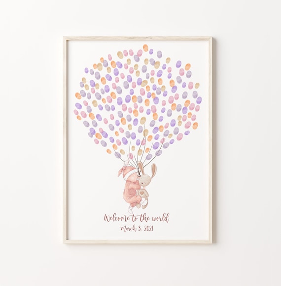 Baby and Teddy Bear Pastel Balloon Keepsake Guest Book Poster