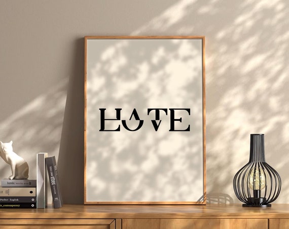 Love Hate Wall Art Print Vintage Bar Cart Retro Aesthetic Kitchen Decor Poster Apartment Funky Decor Instant