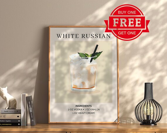 White Russian Cocktail Recipe Art Modern Bar Cart Kitchen Print