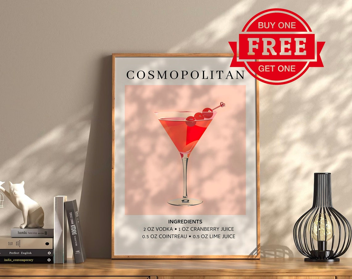 Cosmopolitan Cocktail Recipe Art Modern Bar Cart Kitchen Print
