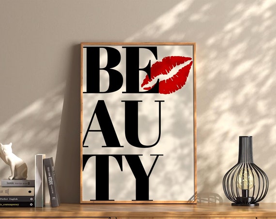 Beauty Kiss Wall Art Print Vintage Bar Cart Retro Aesthetic Kitchen Decor Poster Apartment Funky Decor Instant