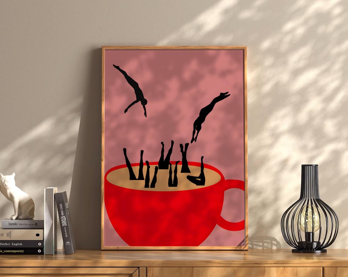 Coffee Diving Surreal Divers Red Coffee Cup Fun Kitchen Wall Art - Image 3