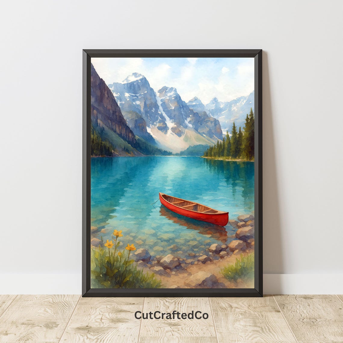 Lake Louise Red Canoe Turquoise Alpine Mountain Lake Art Poster