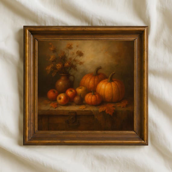 Vintage Pumpkin Wall Art Rustic Farmhouse Fall Decor Thanksgiving Autumn Kitchen Harvest Still Life