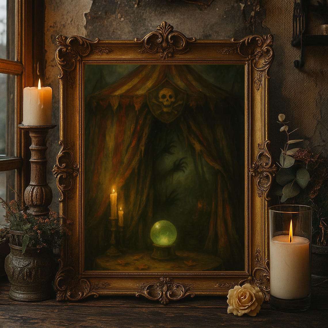 Haunted Fortune Teller Tent Crystal Ball Dark Art Mystic Poster