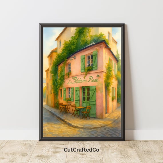 La Maison Rose Montmartre Painting Paris Wall Art Watercolor Print Romantic French Caf Decor Vintage Travel Illustration