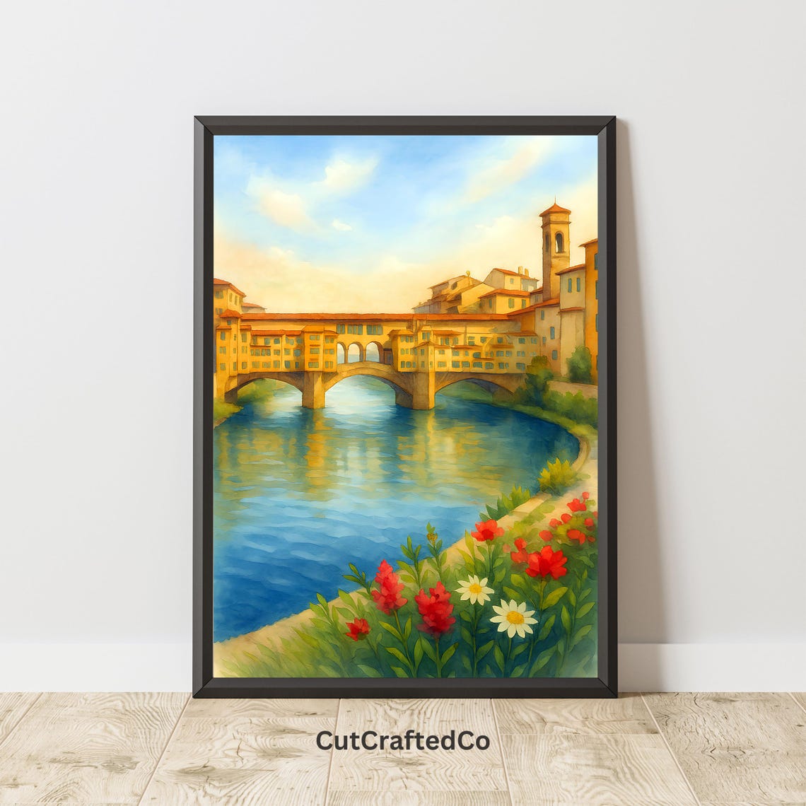 Ponte Vecchio Florence Italy River Bridge Watercolor Art Poster