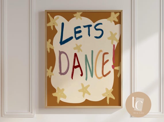 Lets Dance Nursery Cute French Quote Print Kids Room Playroom Wall Art Retro Decor Genre Neutral Baby Illustration N