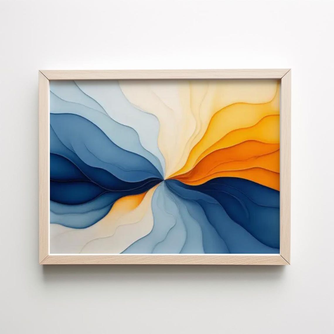 Abstract Flowing Waves Radiating Blue Gold Ribbon Art Poster - Image 3