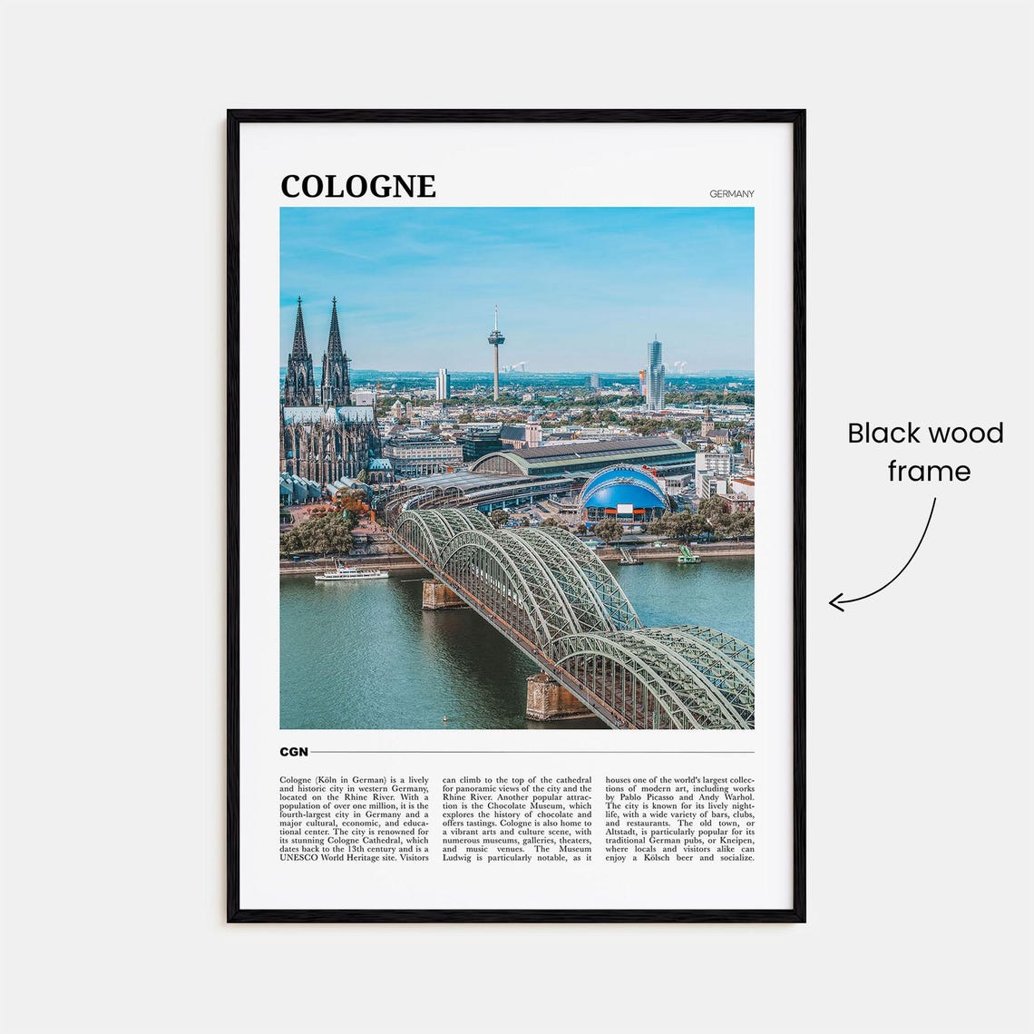 Cologne Germany Cathedral Rhine River Bridge Cityscape Travel Poster - Image 2