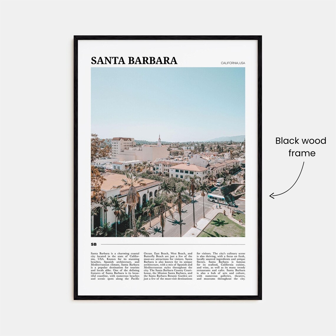Santa Barbara California Spanish Style Downtown Palm Trees Travel Poster - Image 2