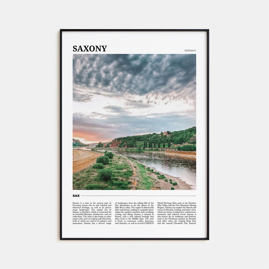 Saxony Germany Elbe River Valley Sunset Landscape Photo Travel Poster