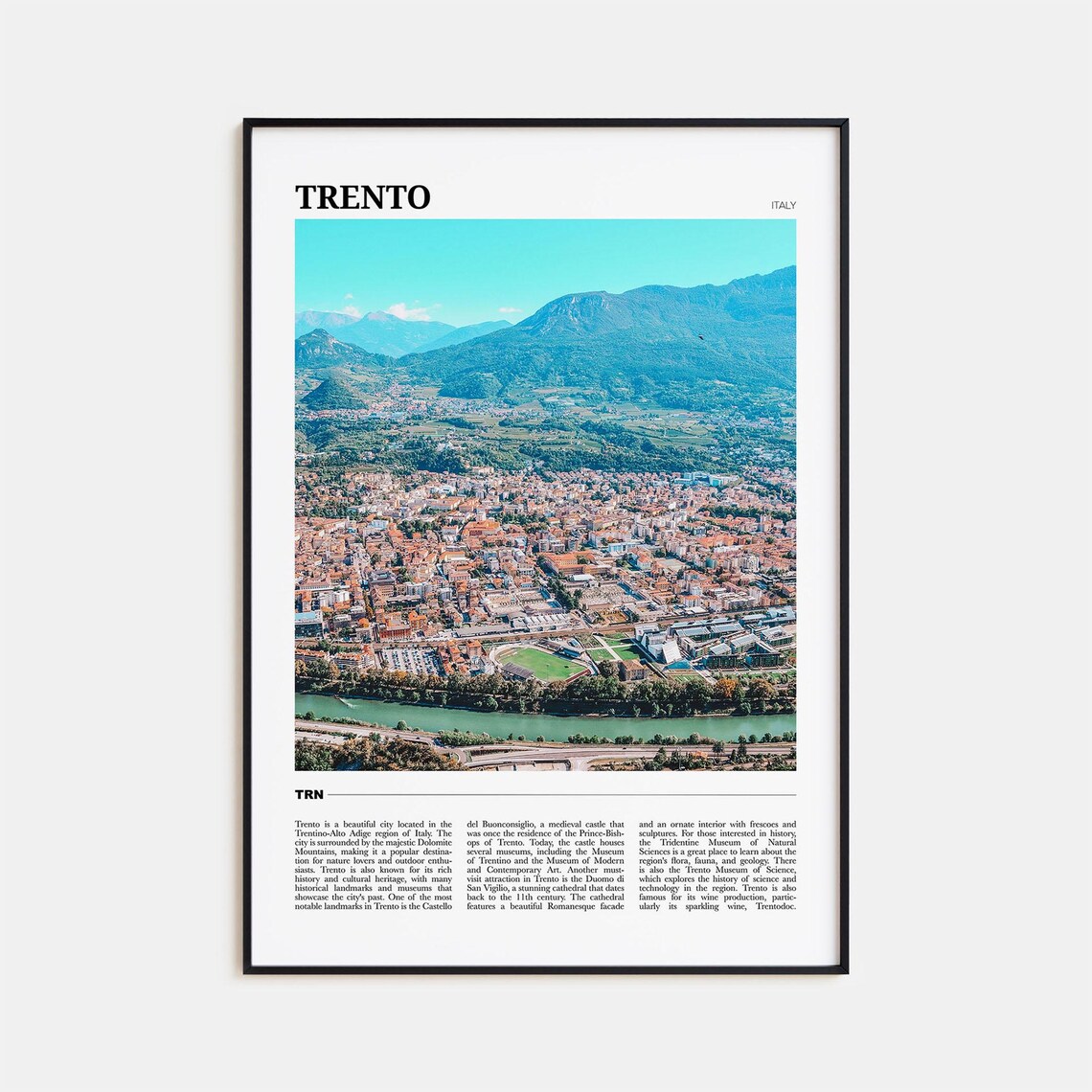 Trento Italy Dolomites Mountain City Aerial View Scenic Travel Poster