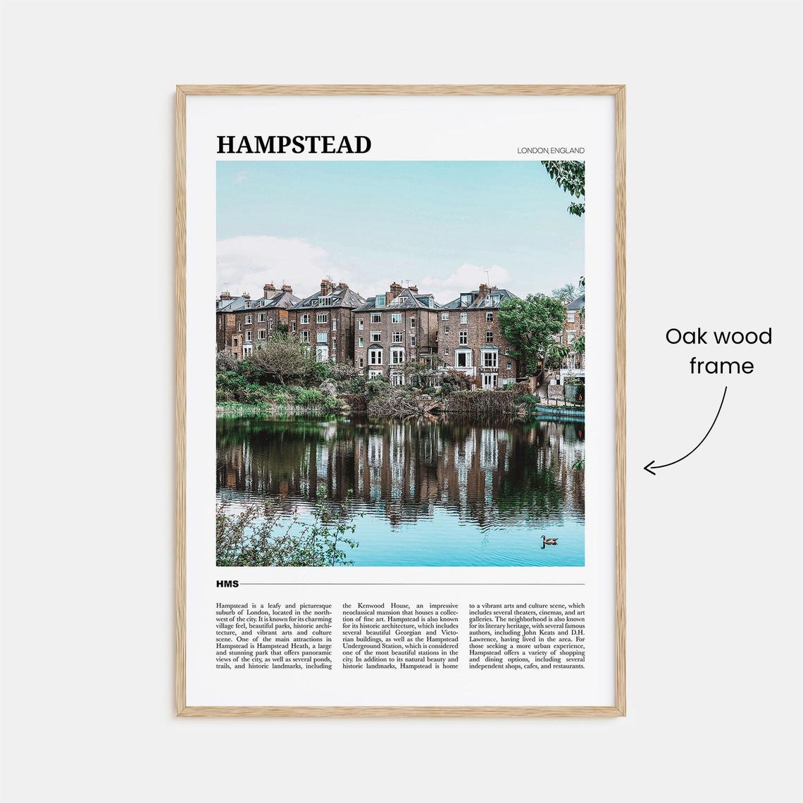 Hampstead London England Brick Houses Pond Reflection Travel Poster - Image 3
