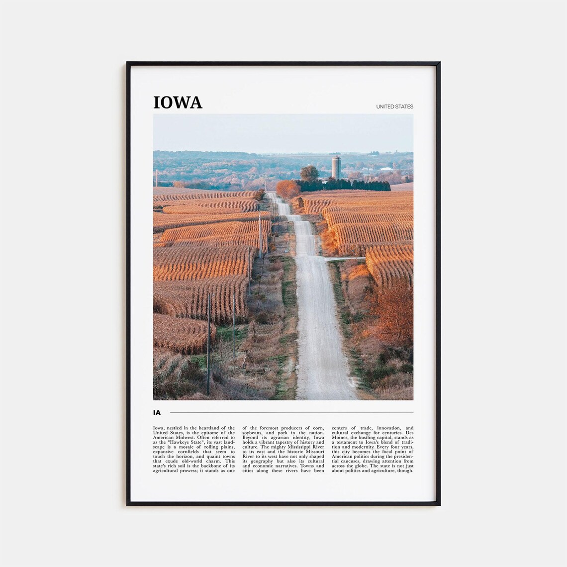 Iowa Travel Poster Cornfields Country Road Sunset Heartland View