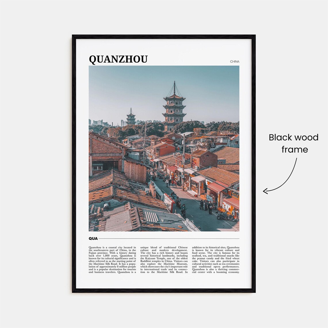 Quanzhou China Historic Twin Pagoda Towers Street Scene Poster - Image 2