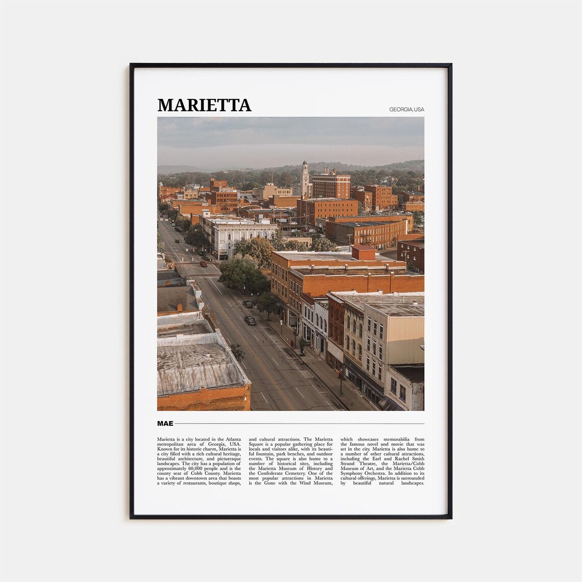 Marietta Georgia Historic Downtown Brick Streets Travel Poster