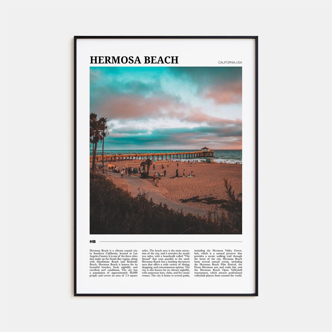 Hermosa Beach Travel Poster, California USA