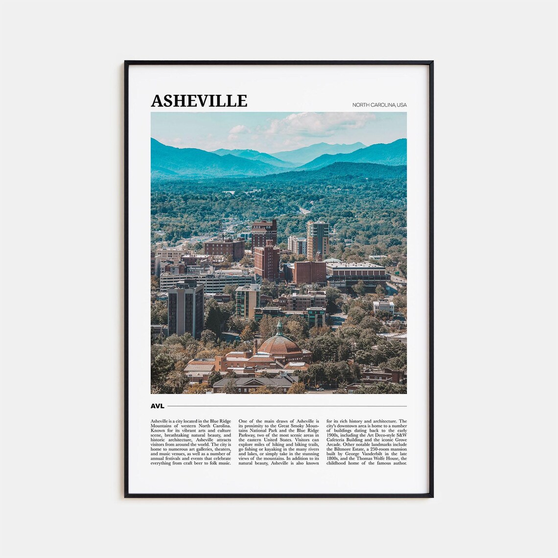 Asheville North Carolina Blue Ridge Mountain City Travel Poster