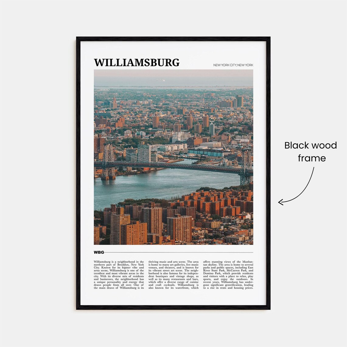 Williamsburg Brooklyn New York City Aerial Skyline Travel Poster - Image 2