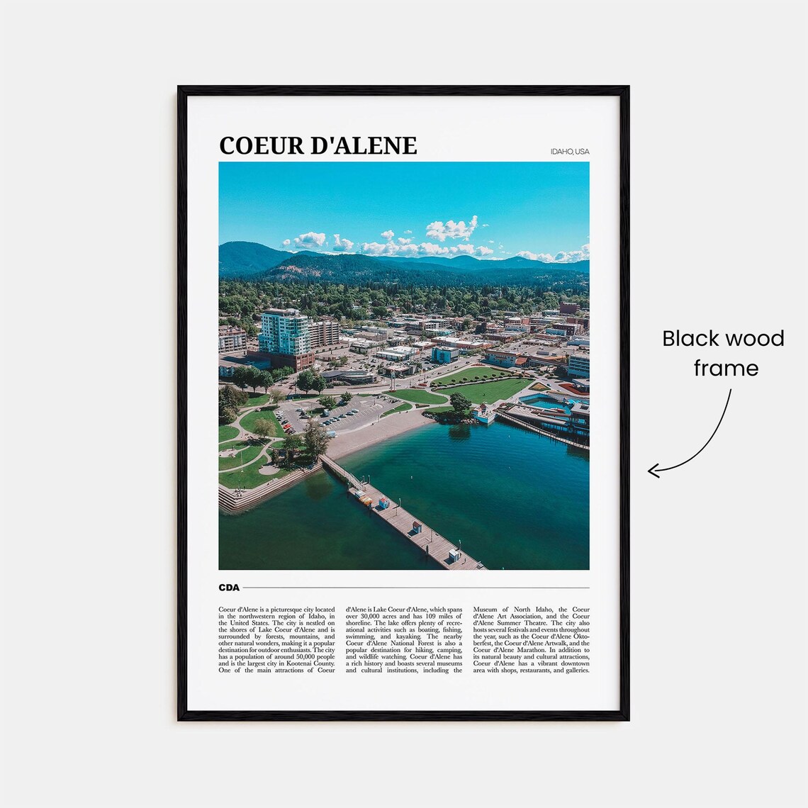 Coeur d'Alene Idaho Lakeside Town Aerial Travel Poster Photo Art - Image 2