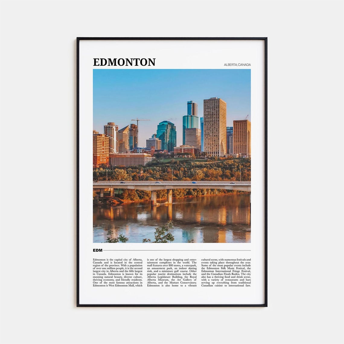 Edmonton Alberta Downtown Towers and River Bridge Sunset Poster