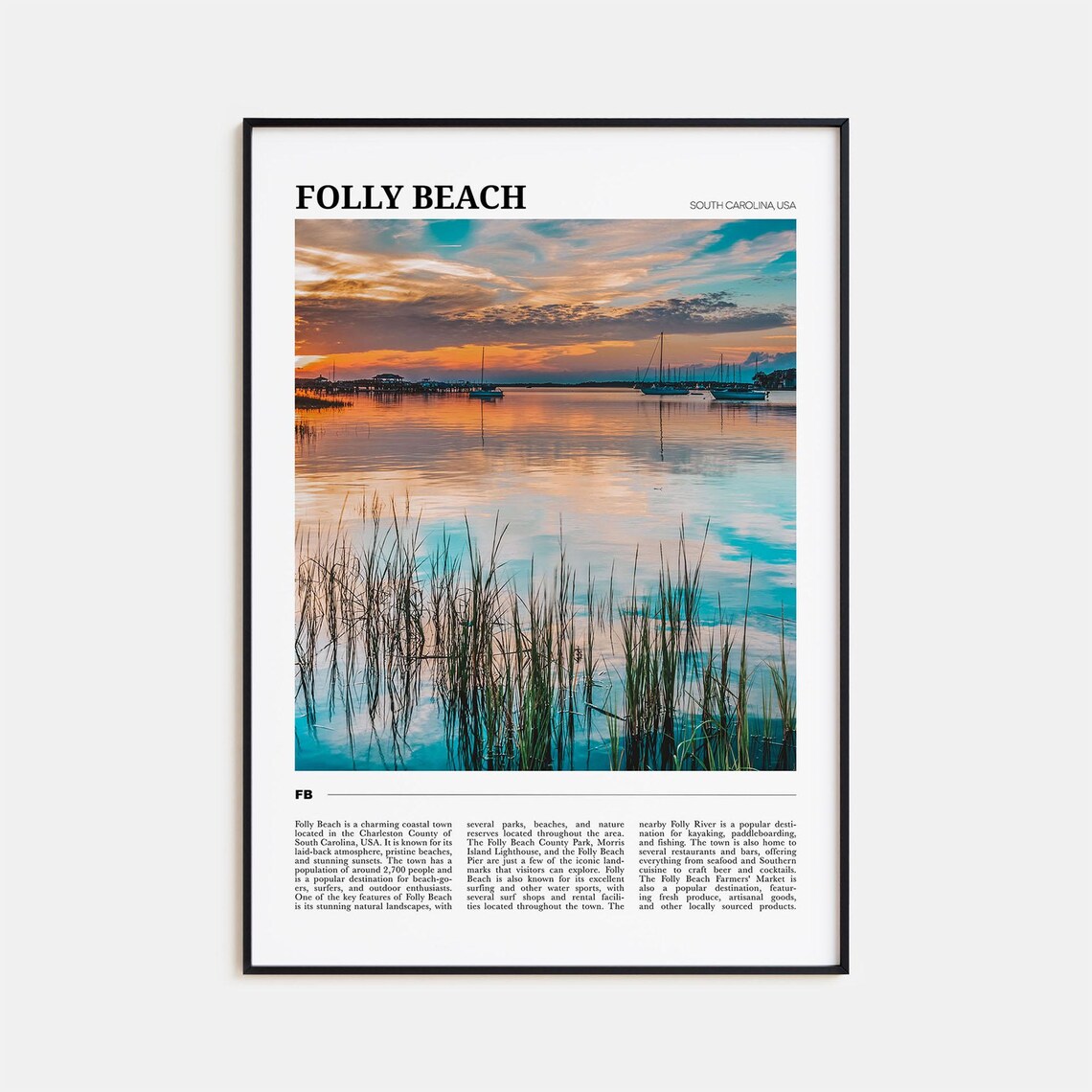 Folly Beach Travel Poster, South Carolina Wall Art