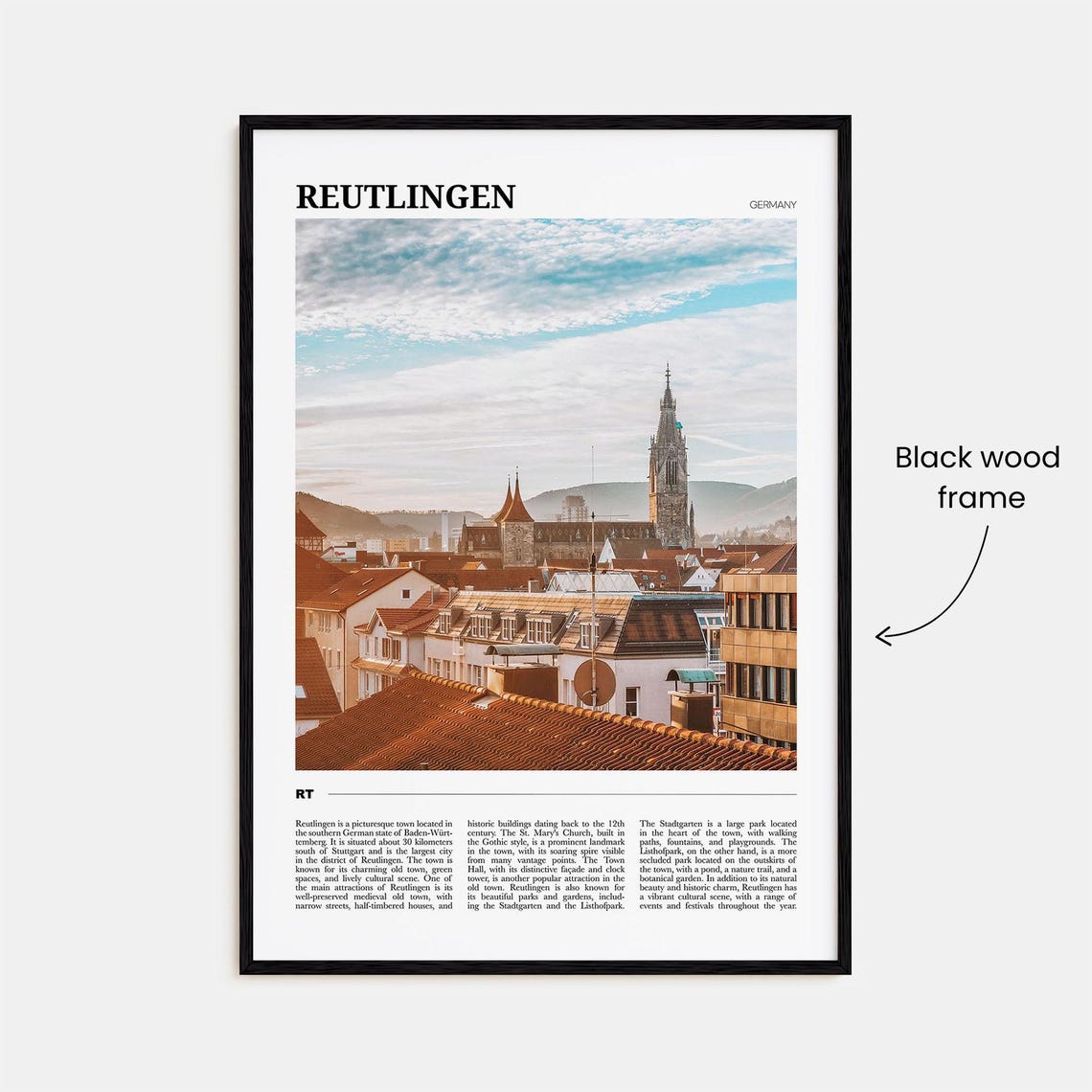 Reutlingen Germany Historic Old Town Rooftops Church Travel Poster - Image 2