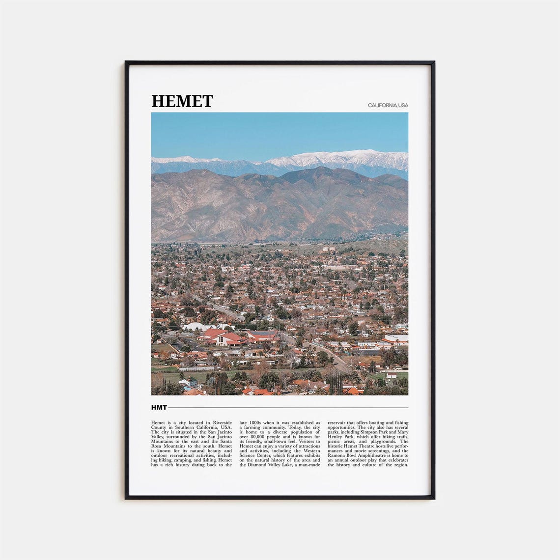 Hemet California USA Valley City Snow Capped Mountains Poster
