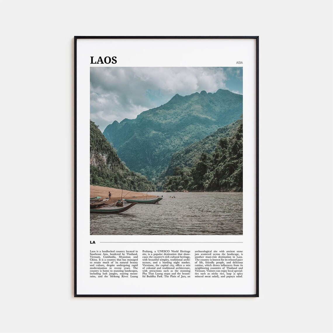 Laos Asia Mekong River Limestone Mountains Travel Photography Poster