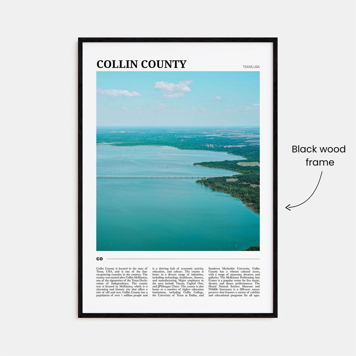 Collin County Texas Aerial Lake Bridge Shoreline Nature Scenic Poster - Image 2