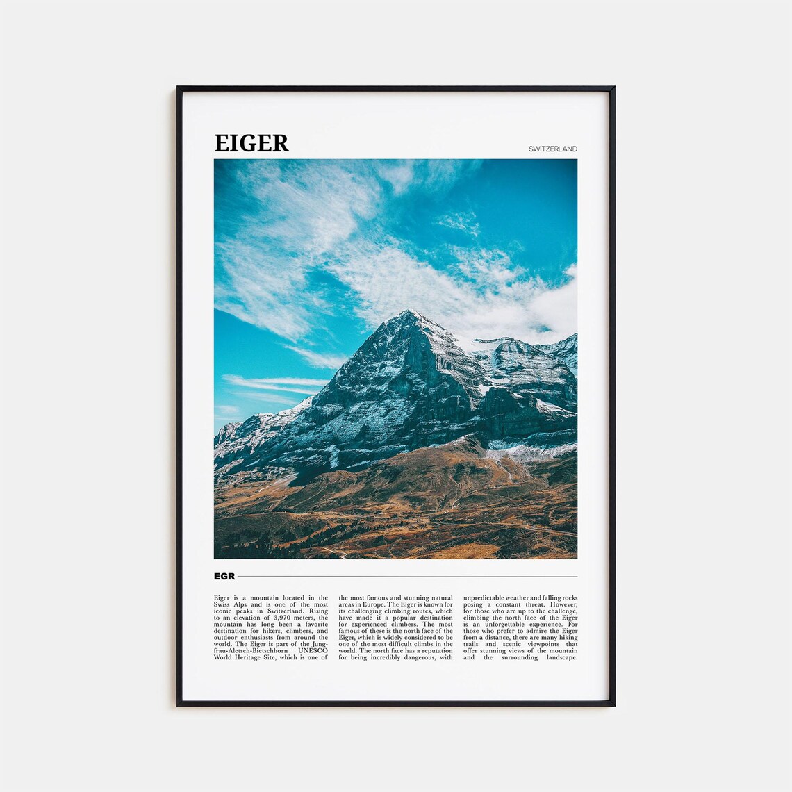 Eiger Travel Poster, Switzerland Mountain Print