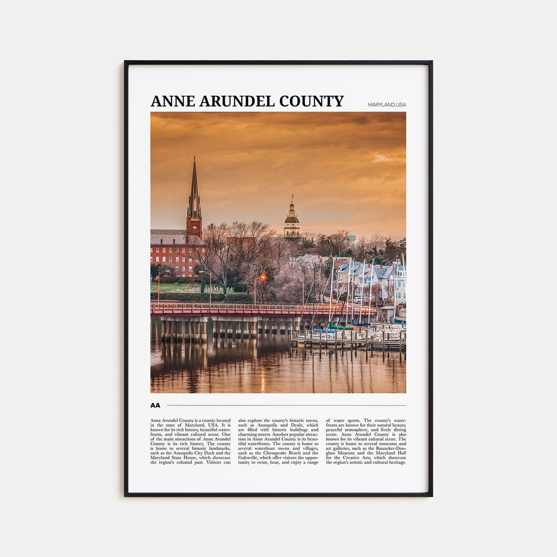 Anne Arundel County Maryland Annapolis Harbor Sunset Travel Poster