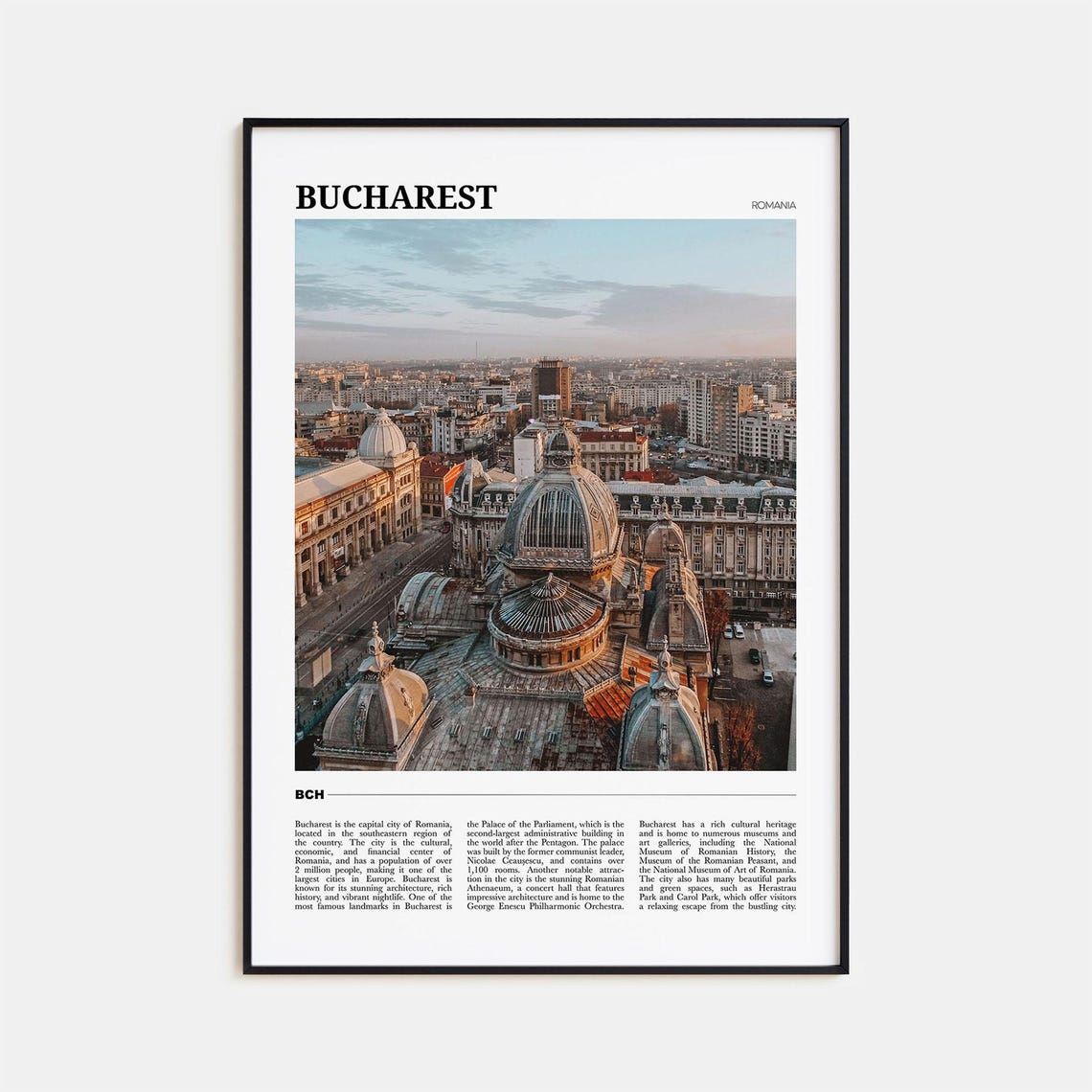 Bucharest Romania Aerial Old Town Domes Historic Skyline Poster